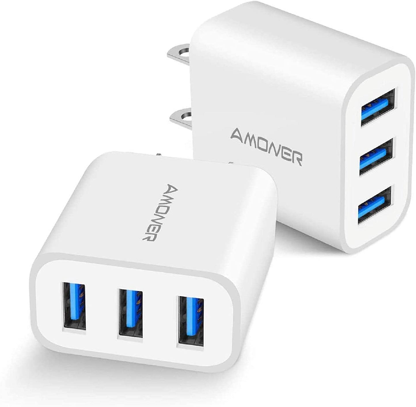 USB Wall Charger, 2Pack 15W 3-Port USB Plug Cube USB Cube Power Adapter for Iphone 14/13/12/11/Pro/Promax/Xs/Xr/X/8, Galaxy S22 S21 and More and More