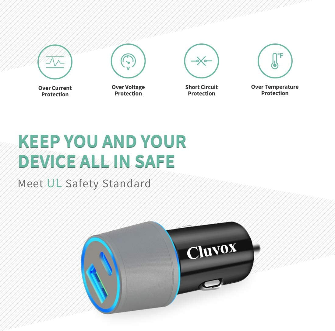Dual USB Car Charger Adapter, 20W Fast Charge Car Charger for Iphone 16 Pro Max/Plus/15/14/13/12/11/Xs/Xr/8/Se 2020/Ipad 8Th/Pro/Air 4/Mini, Google Pixel, Samsung Cigarette USB Charger