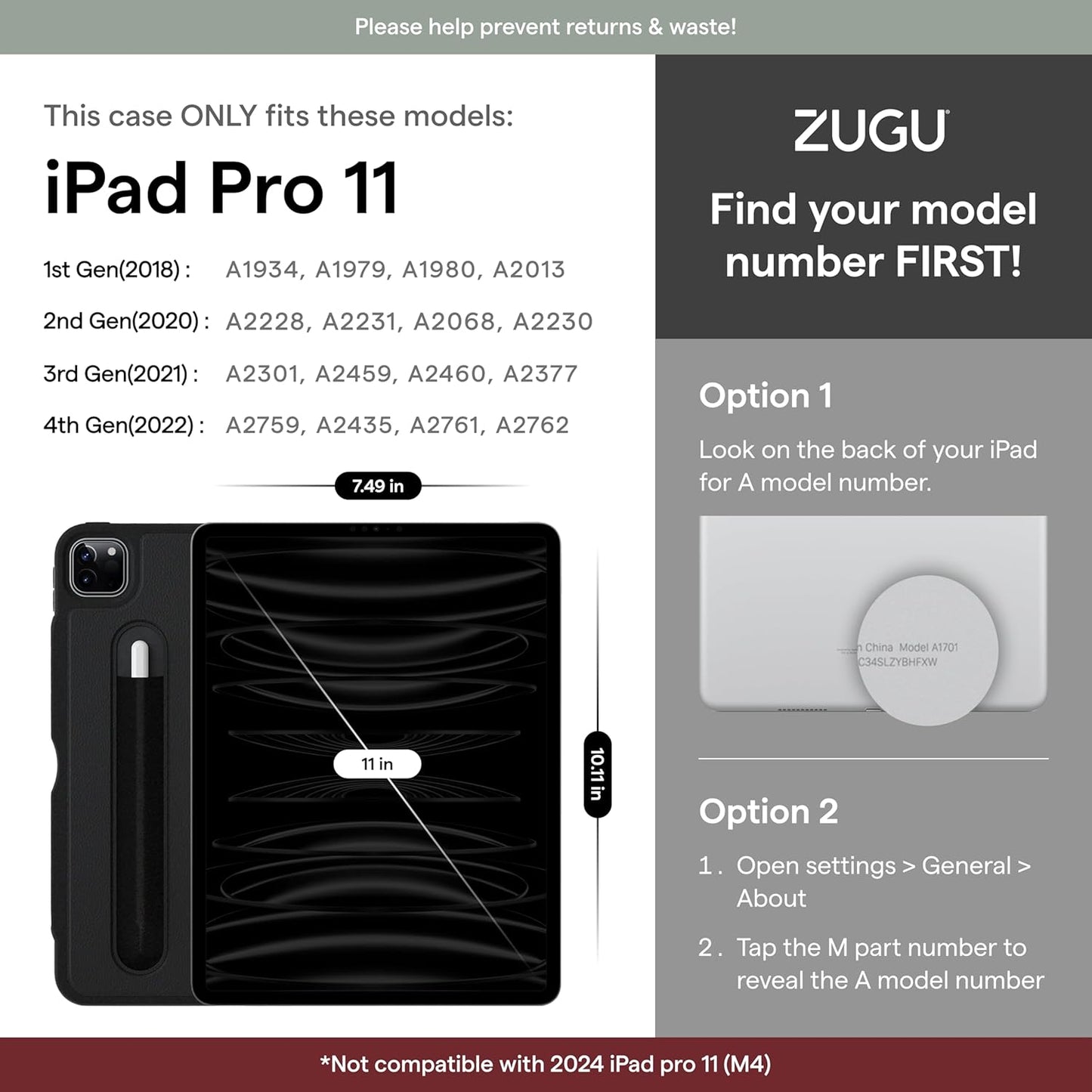 Ipad Pro 11 Inch Case 1St/2Nd/3Rd/4Th Generation Case 2018/2020/2021/2022 | Slim Protective Case Wireless Apple Pencil Charging | Convenient Magnetic Stand & Sleep/Wake Cover | Stealth Black