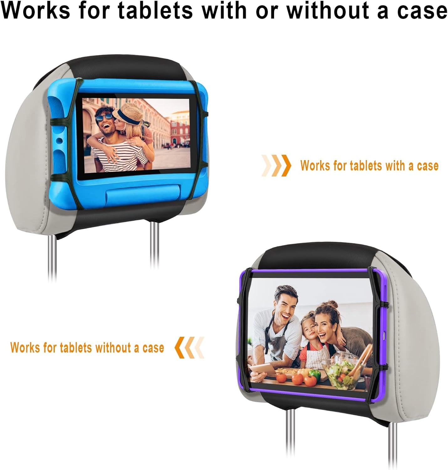 Car Headrest Mount Holder, Tablet Holder for Kids in Back Seats, Anti-Slip Strap and Holding Net,Angle-Adjustable/Fits All 7 Inch to 12.9 Inch Tablets