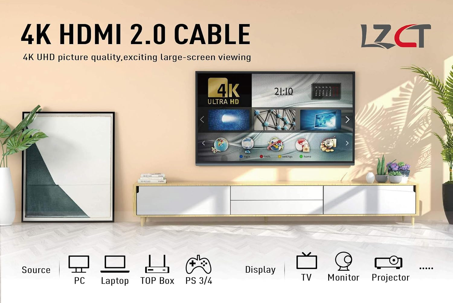 4K High Speed HDMI Cable 50FT with Ethernet HDMI Cord V2.0 Support 4K@60Hz Ultra HD 2160P 3D ARC HDR (Length from 3' to 125') Dual Color Mould