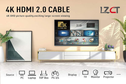 4K High Speed HDMI Cable 50FT with Ethernet HDMI Cord V2.0 Support 4K@60Hz Ultra HD 2160P 3D ARC HDR (Length from 3' to 125') Dual Color Mould
