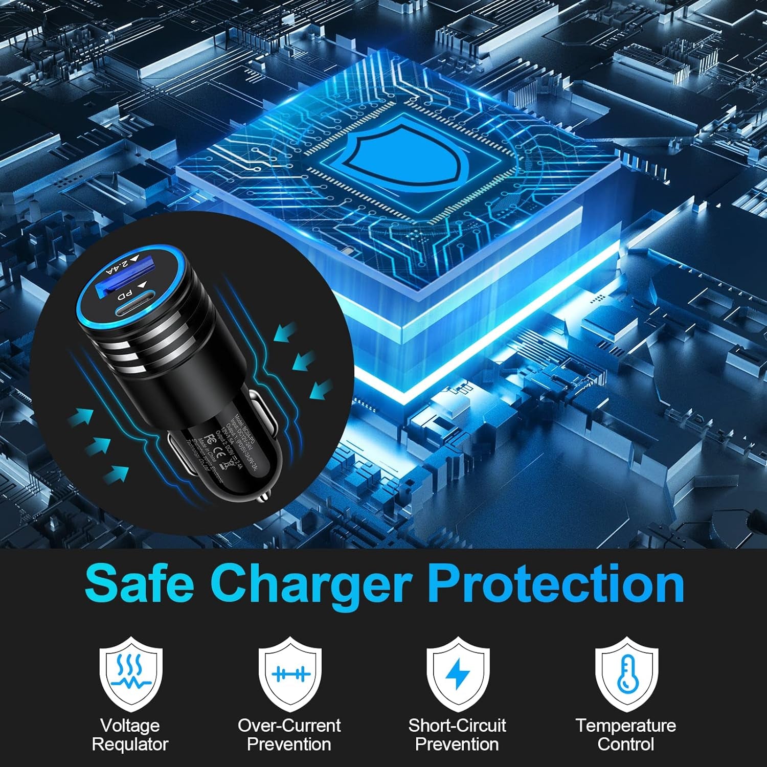 Fast Charging USB C Car Charger for Iphone 16 15 14 13 12 Pro Max SE XR XS X Samsung Galaxy S24 S23 S22 S21 S20 Note20 Google Pixel 9/8 Pro/7A/7 Pro/6A/6/5/4A/4/3,2Pack 30W PD+2.4A Type C Car Adapter