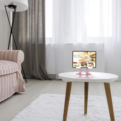 Tablet Stand,【Updated】 Adjustable Eye-Level Aluminum Solid Desktop Stand Holder,Compatible with Ipad Series,Microsoft Surface Series,Samsung,Kindle Fire,Etc.Up to 15'' Tablets-Pink