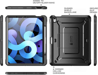 for Ipad Air 5Th Generation Case / Ipad Air 4Th Generation Case with Pencil Holder (Unicorn Beetle Pro), [Built-In Screen Protector & Stand] Rugged Case for Ipad Air 5/4 10.9 Inch, Black