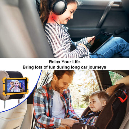 Car Headrest Mount Holder, Tablet Holder for Kids in Back Seats, Anti-Slip Strap and Holding Net,Angle-Adjustable/Fits All 7 Inch to 12.9 Inch Tablets