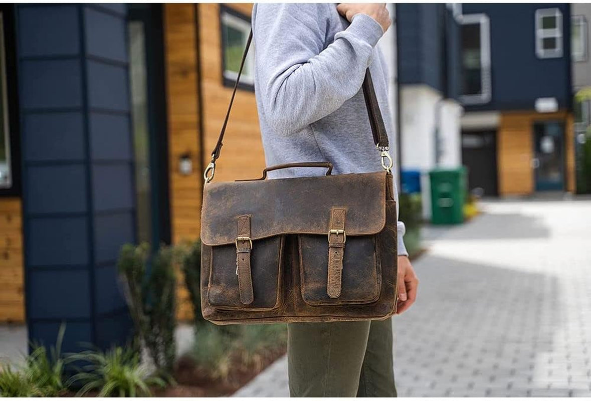 16 Inch Leather Briefcase Laptop Messenger Bags for Men and Women Best Office Satchel Bag