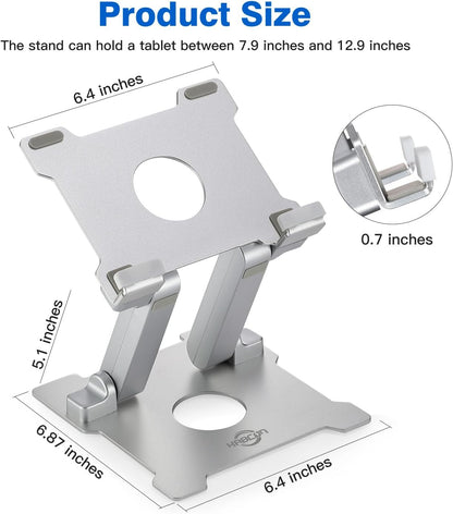 Quality Tablet Stand,Adjustable Foldable Eye-Level Aluminum Solid up to 15-In Tablets Holder for Microsoft Surface Series Tablets,Ipad Series,Samsung Galaxy Tabs,Amazon Kindle Fire,Etc.Silver