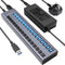 90W Powered USB Hub -  16 Ports USB 3.0 Data Port, Aluminum Housing, Individual On/Off Switches, 12V/7.5A Power Adapter, USB Splitter for Laptop, PC, Computer, Printer