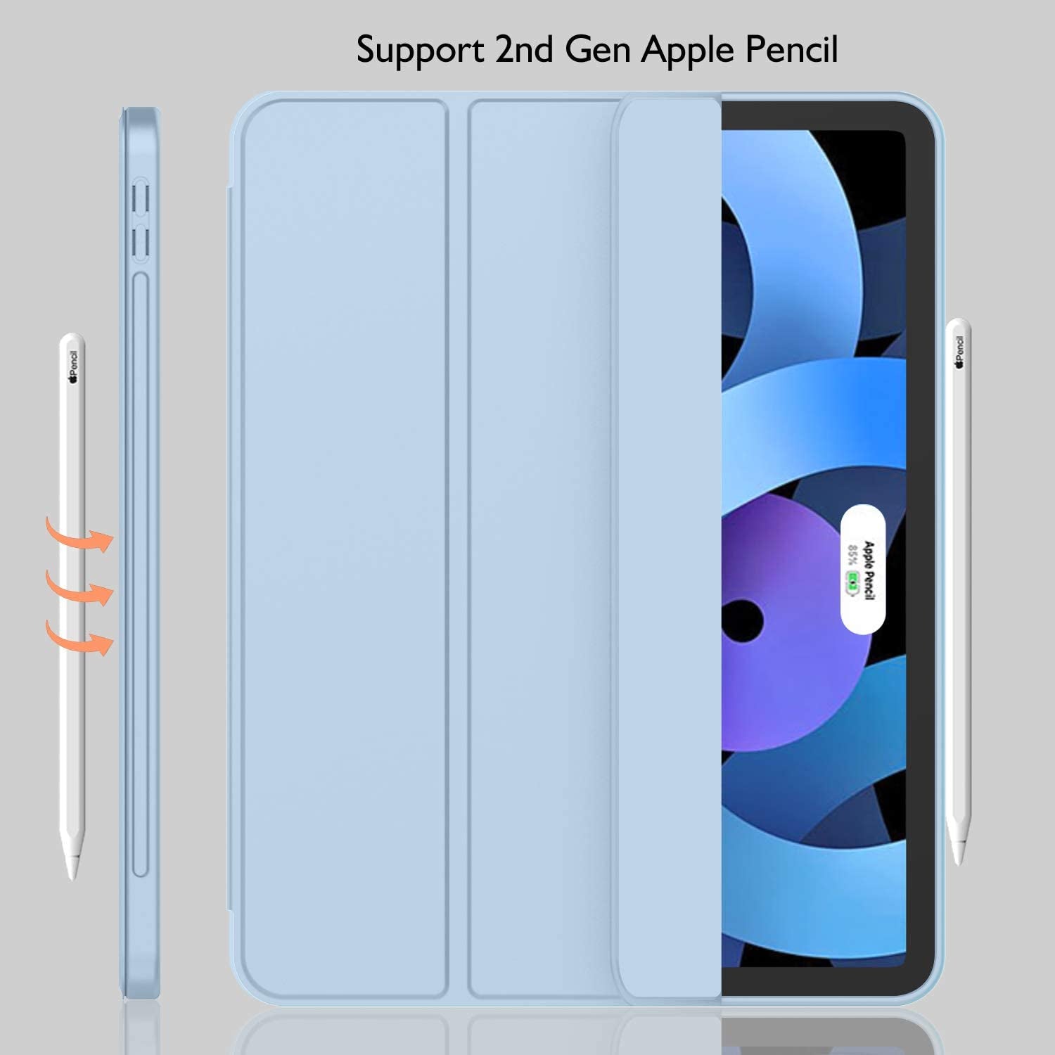 Ipad Air 11 Inch Case M2 2024, Ipad Air 5Th/4Th Generation Case 2022/2020 10.9 Inch with Pencil Holder, Trifold Stand Smart Case(Sky Blue)