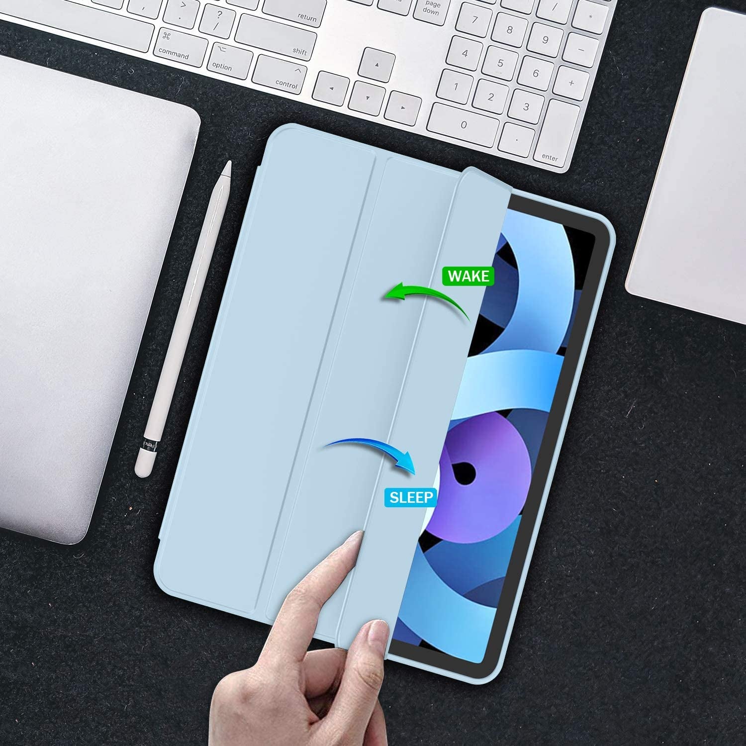 Ipad Air 11 Inch Case M2 2024, Ipad Air 5Th/4Th Generation Case 2022/2020 10.9 Inch with Pencil Holder, Trifold Stand Smart Case(Sky Blue)
