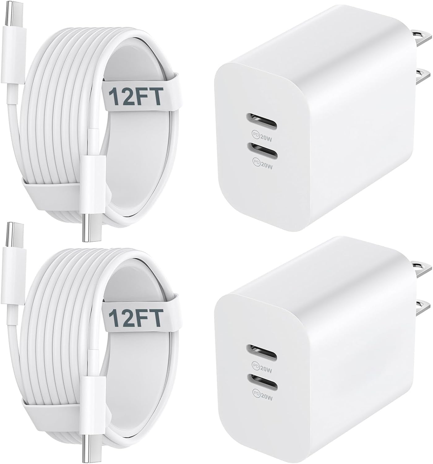 USB C Charger Block for Phone 15 Pro Max,20W USB C Charger with 12FT Long USB C to C Fast Charging Cord Cable Compatible for Phone 15 Pro Max/15 Pro/15 Plus/15, Samsung Galaxy/Android Phone