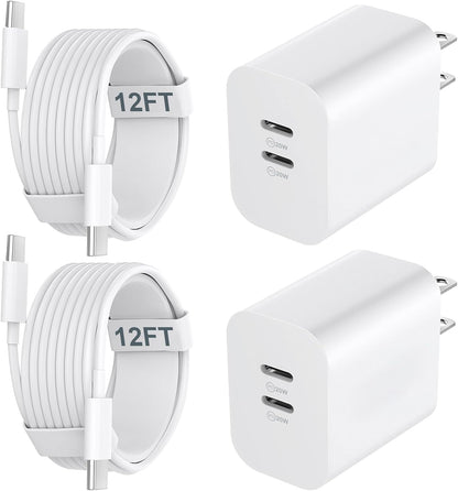 USB C Charger Block for Phone 15 Pro Max,20W USB C Charger with 12FT Long USB C to C Fast Charging Cord Cable Compatible for Phone 15 Pro Max/15 Pro/15 Plus/15, Samsung Galaxy/Android Phone