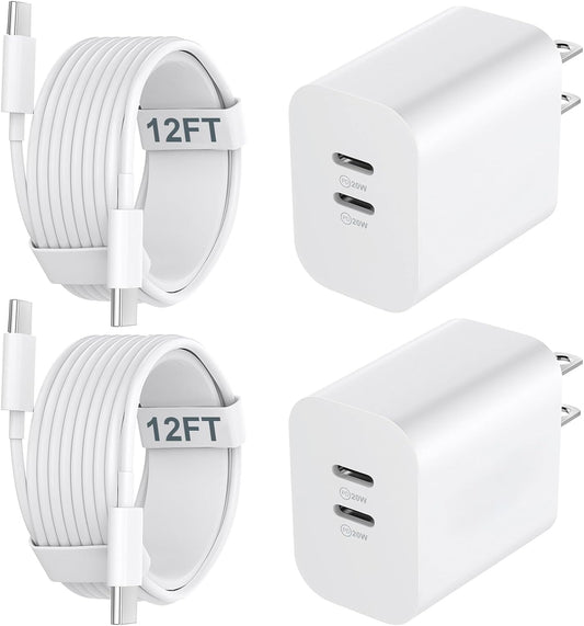 USB C Charger Block for Phone 15 Pro Max,20W USB C Charger with 12FT Long USB C to C Fast Charging Cord Cable Compatible for Phone 15 Pro Max/15 Pro/15 Plus/15, Samsung Galaxy/Android Phone