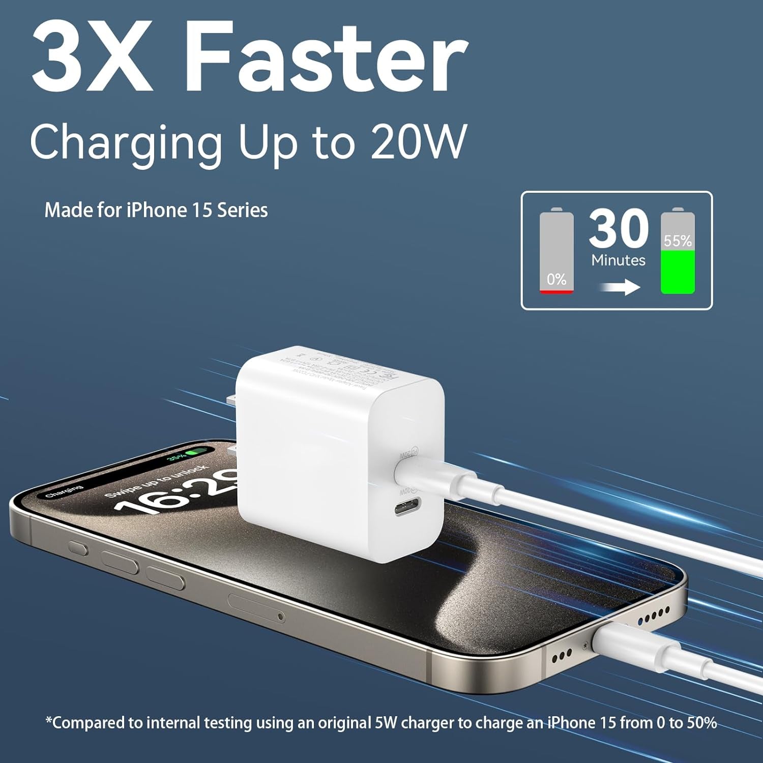 USB C Charger Block for Phone 15 Pro Max,20W USB C Charger with 12FT Long USB C to C Fast Charging Cord Cable Compatible for Phone 15 Pro Max/15 Pro/15 Plus/15, Samsung Galaxy/Android Phone