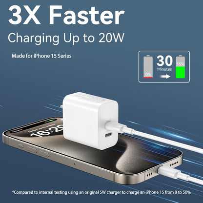 USB C Charger Block for Phone 15 Pro Max,20W USB C Charger with 12FT Long USB C to C Fast Charging Cord Cable Compatible for Phone 15 Pro Max/15 Pro/15 Plus/15, Samsung Galaxy/Android Phone