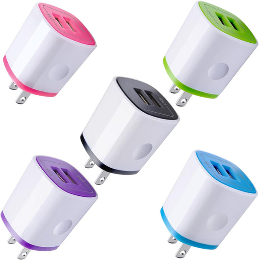 USB Charger Wall Plug, Iphone Charging Box, 5Pack Home Travel 2.1Amp Dual Port Fast Wall Charger Quick Charging Block Cube Brick for Iphone 16E 16 15 14 13 12 Pro Max XR X 8 7 6,Samsung,Android