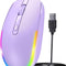 Wired Mouse - USB Computer Mouse Wired with RGB Backlit Optical LED Mouse with Attached USB Cord for Laptops Notebooks Chromebook - Purple