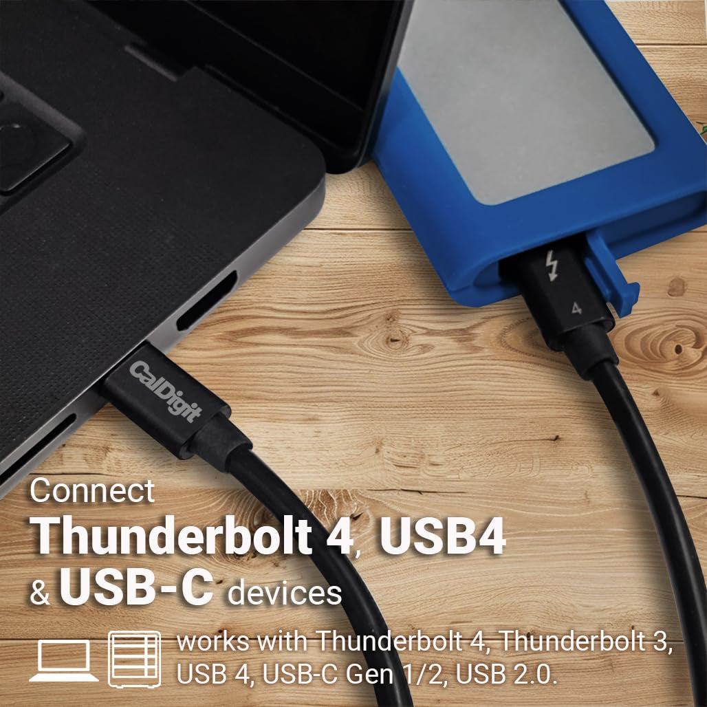 Thunderbolt 4 Cable - 40Gbps 100W Power Delivery, Compatible with Thunderbolt 3 & USB Type C, Macbook Pro, Imac, Iphone 15 Max, Black (0.8 Meter 2.62 Feet, Thunderbolt 4 / USB 4 Cable)