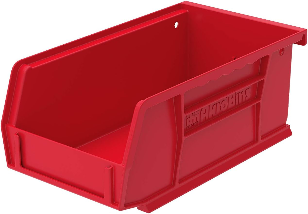 30220 Akrobins Plastic Storage Bins, Space-Saving Stackable Bins, Garage Organization Bins, Pantry Organization, Craft Storage, 7-Inch X 4-Inch X 3-Inch, Red, 24-Pack