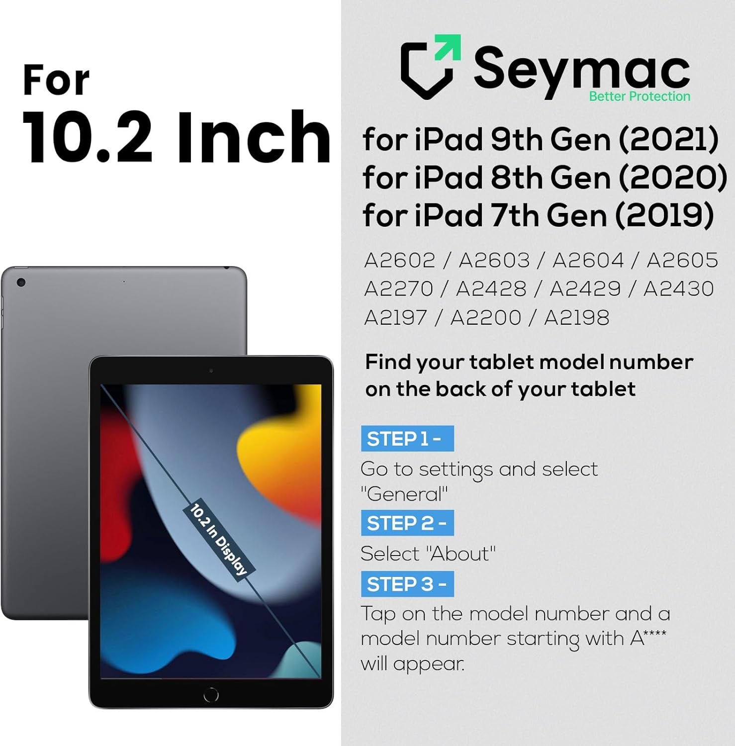 for Ipad 9Th/8Th/7Th Generation Case 10.2" 2021-2019, Full-Body Shockproof Heavy Duty Protective Case with Screen Protector, Rotating Stand/Handle/Shoulder Strap for Ipad 10.2, Black/Blue