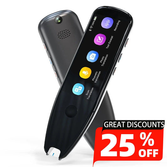 Language Translator Device, Reader Pen Translation Scanner Dictionary Pen with Voice & Camera Translators, Portable Translator for Language Learners, Black