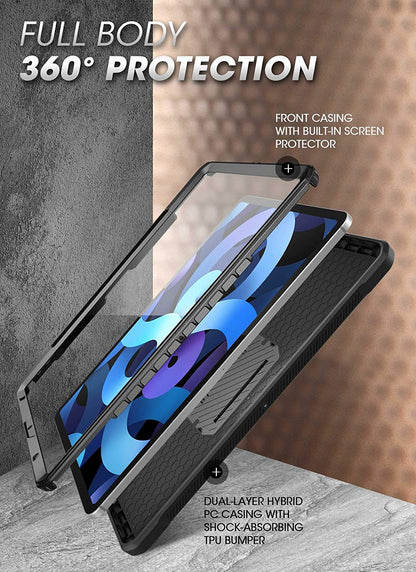 for Ipad Air 5Th Generation Case / Ipad Air 4Th Generation Case with Pencil Holder (Unicorn Beetle Pro), [Built-In Screen Protector & Stand] Rugged Case for Ipad Air 5/4 10.9 Inch, Black