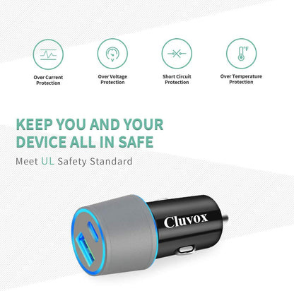 Dual USB Car Charger Adapter,  20W Fast Charge Car Charger for Iphone 16 Pro Max/Plus/15/14/13/12/11/Xs/Xr/8/Se 2020/Ipad 8Th/Pro/Air 4/Mini, Google Pixel, Samsung Cigarette USB Charger