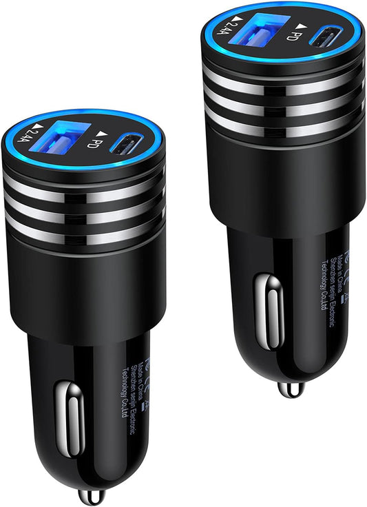 Fast Charging USB C Car Charger for Iphone 16 15 14 13 12 Pro Max SE XR XS X Samsung Galaxy S24 S23 S22 S21 S20 Note20 Google Pixel 9/8 Pro/7A/7 Pro/6A/6/5/4A/4/3,2Pack 30W PD+2.4A Type C Car Adapter
