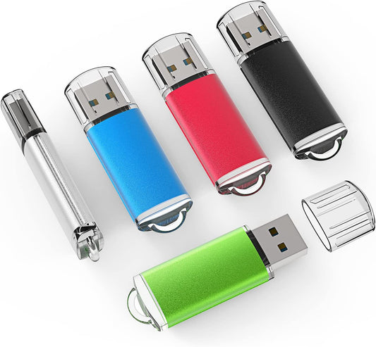 USB Flash Drive 5 Pack 32GB USB 2.0 Flash Drive Memory Stick USB Drive Jump Drive USB Storage Flash Drives Pen Drive Thumb Drives (5 Mixed Colors: Black Blue Green Red Silver)
