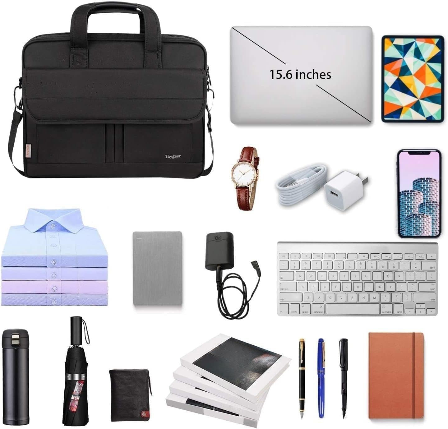 Laptop Bag 15.6 Inch, Business Briefcase Gifts for Men Women, Water Resistant Messenger Shoulder Bag with Strap, Premium Office Bag, Carry on Laptop Case for Notebook/Computer/Laptop, Black