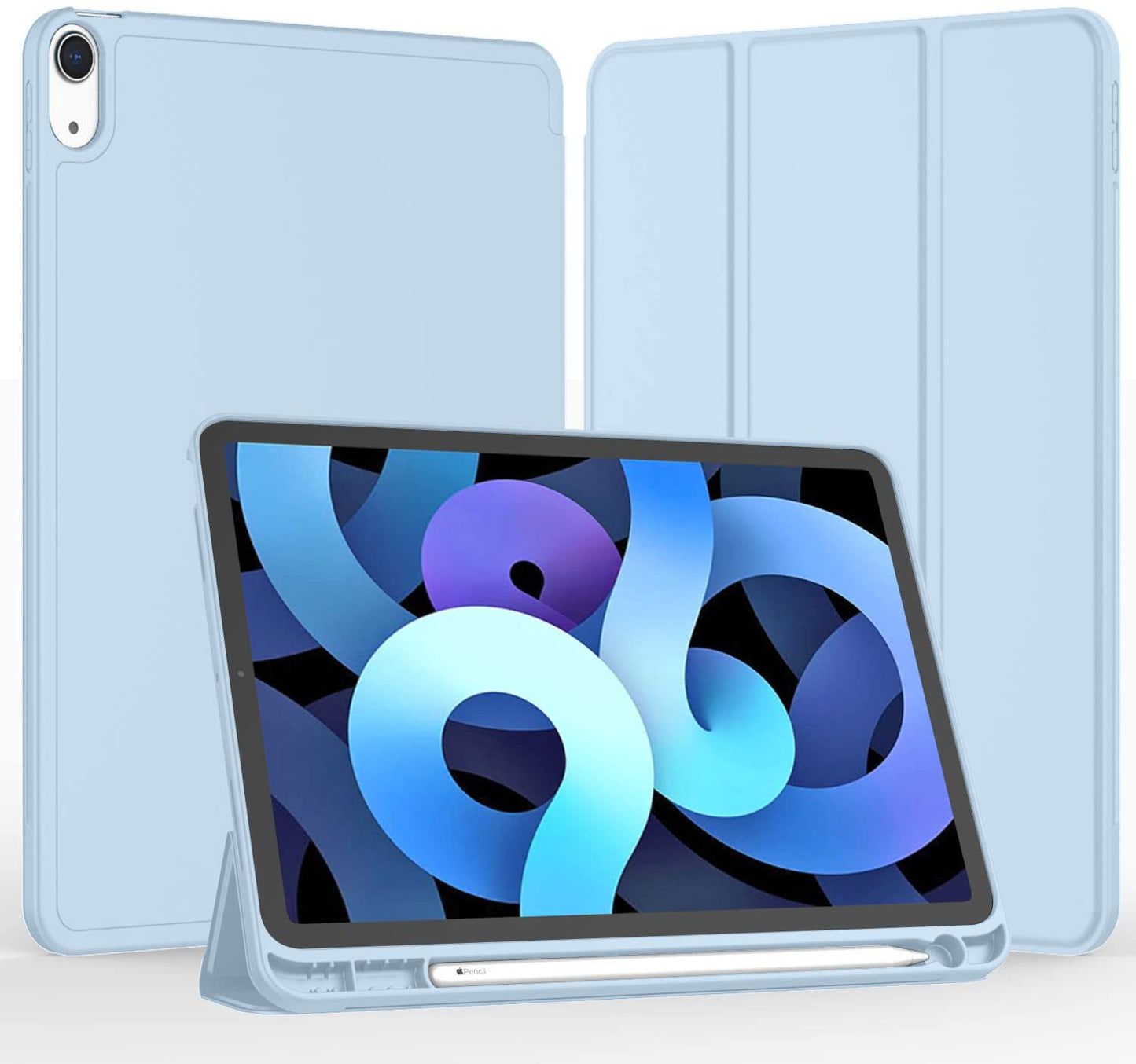 Ipad Air 11 Inch Case M2 2024, Ipad Air 5Th/4Th Generation Case 2022/2020 10.9 Inch with Pencil Holder, Trifold Stand Smart Case(Sky Blue)
