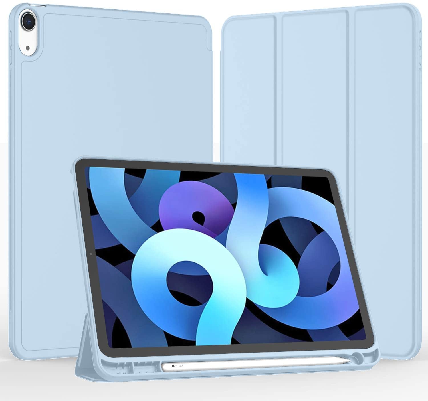 Ipad Air 11 Inch Case M2 2024, Ipad Air 5Th/4Th Generation Case 2022/2020 10.9 Inch with Pencil Holder, Trifold Stand Smart Case(Sky Blue)