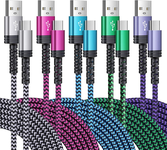 USB C Cable Samsung Fast Charging for Galaxy S25 S24 FE A15 A55 A35 A14 A13 5G S23 Ultra S22 S21 Z Fold6 Flip6,Iphone 16 15 Pro Max,5Pack 6FT Braided Android Auto Car USB a to Type C Fast Charger Cord