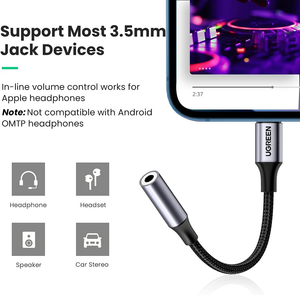 Headphone Adapter for Iphone Lightning to 3.5Mm Adapter Apple Mfi Certified Lightning Aux Audio Jack Dongle Compatible with Iphone 14 Pro Max/14 Plus/13 12 Pro Max/Se/11 Pro Max/Xs, Grey