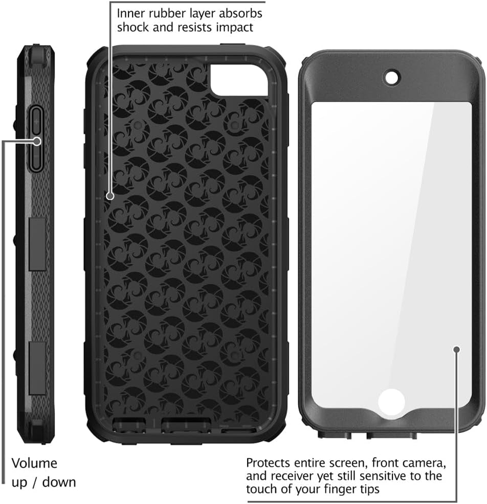 Armorbox Case Designed for Ipod Touch 7/6/5, Full Body Case with Built-In Screen Protector for Apple Ipod Touch 5Th/6Th/7Th Generation, Black
