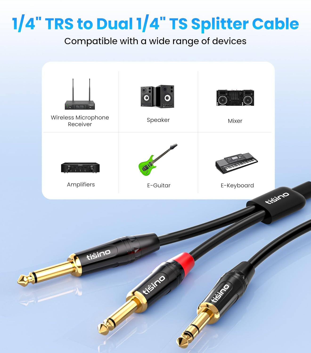 1/4 Inch TRS Stereo to Dual 1/4 Inch TS Mono Insert Cable Y-Splitter Stereo Breakout Cable Patch Cord - 6.6 Feet