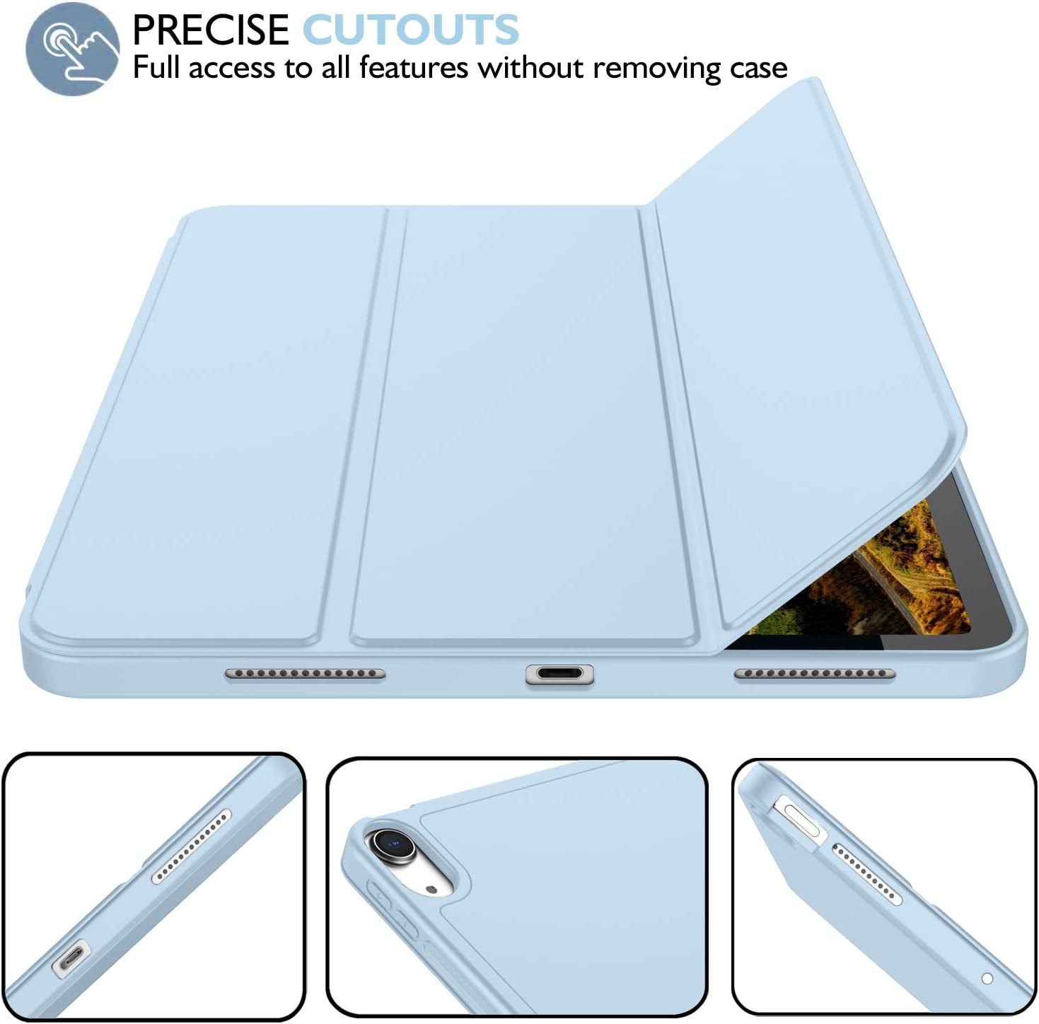 Ipad Air 11 Inch Case M2 2024, Ipad Air 5Th/4Th Generation Case 2022/2020 10.9 Inch with Pencil Holder, Trifold Stand Smart Case(Sky Blue)