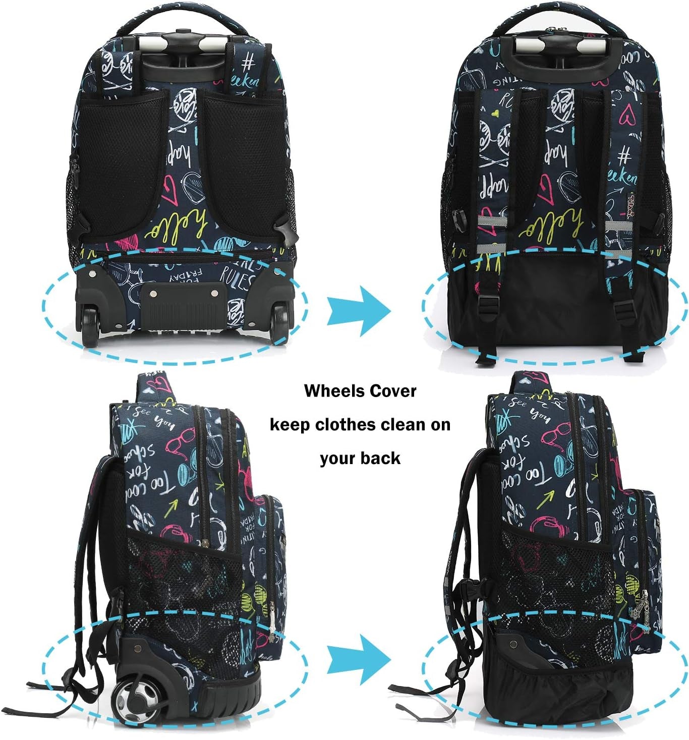 Rolling Backpack 19 Inch Wheeled Boys Girls Travel School Student Trip…
