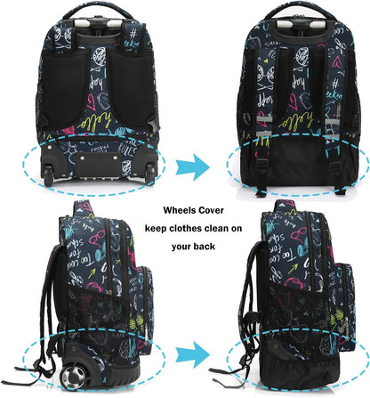 Rolling Backpack 19 Inch Wheeled Boys Girls Travel School Student Trip…