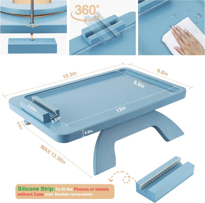 SINWNAT Couch Arm Tray, Bamboo Sofa Arm Clip on Tray Table,Sofa Armrest Tray with 360° Phone Holder,Couch Arm Table for Eating and Drinking Table