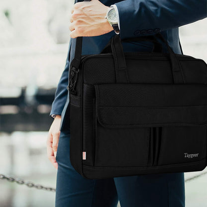 Laptop Bag 15.6 Inch, Business Briefcase Gifts for Men Women, Water Resistant Messenger Shoulder Bag with Strap, Premium Office Bag, Carry on Laptop Case for Notebook/Computer/Laptop, Black