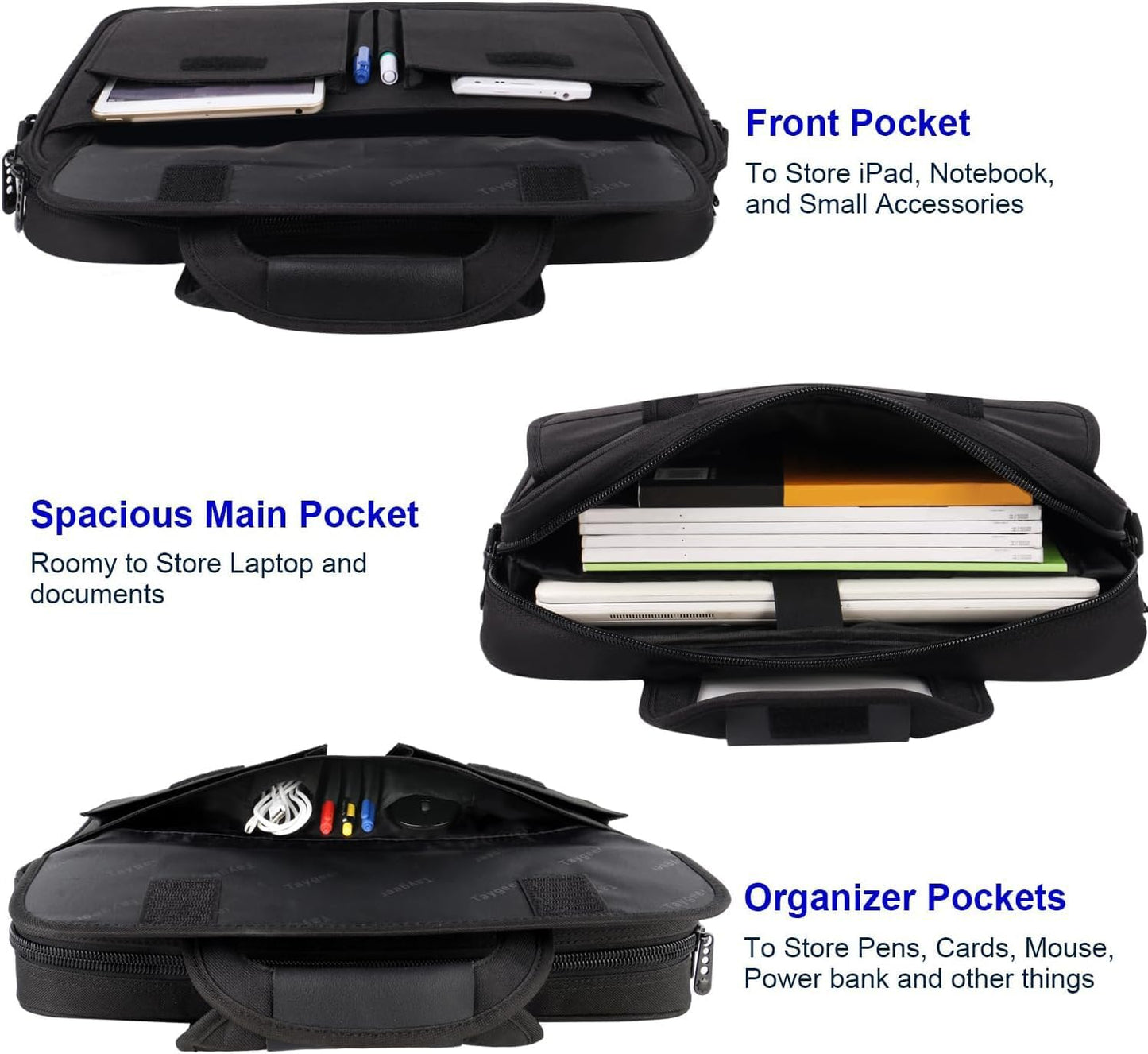 Laptop Bag 15.6 Inch, Business Briefcase Gifts for Men Women, Water Resistant Messenger Shoulder Bag with Strap, Premium Office Bag, Carry on Laptop Case for Notebook/Computer/Laptop, Black