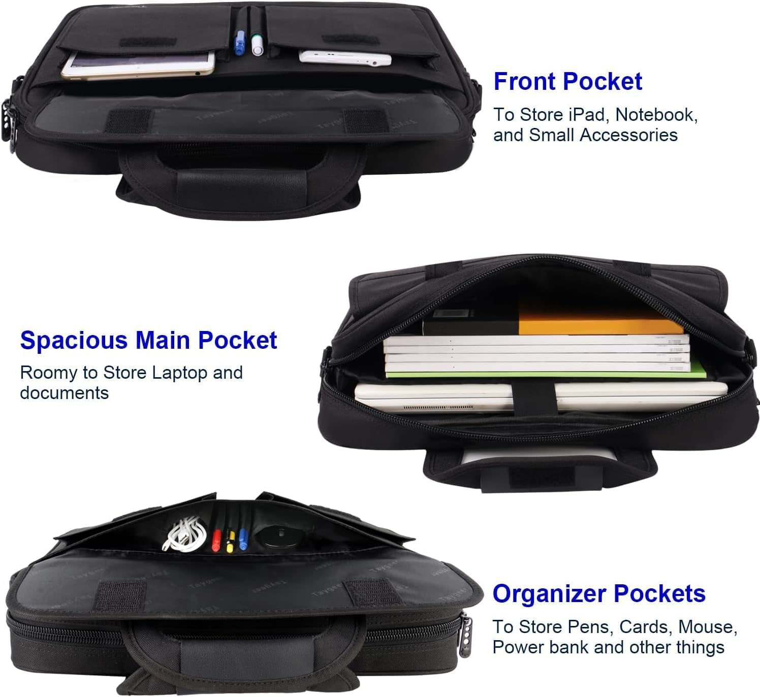 Laptop Bag 15.6 Inch, Business Briefcase Gifts for Men Women, Water Resistant Messenger Shoulder Bag with Strap, Premium Office Bag, Carry on Laptop Case for Notebook/Computer/Laptop, Black