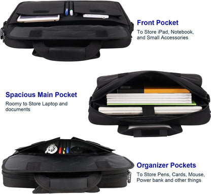 Laptop Bag 15.6 Inch, Business Briefcase Gifts for Men Women, Water Resistant Messenger Shoulder Bag with Strap, Premium Office Bag, Carry on Laptop Case for Notebook/Computer/Laptop, Black