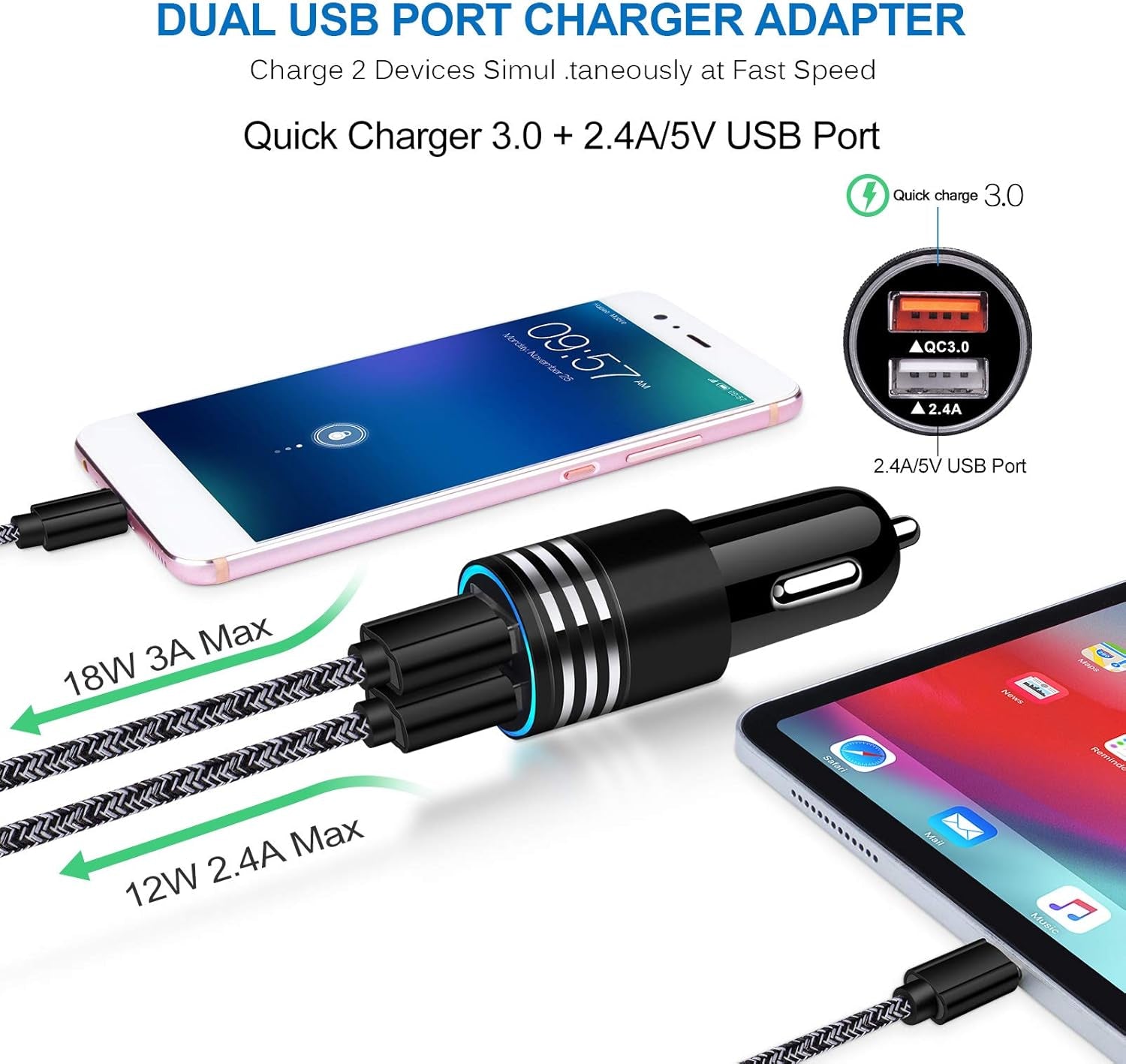 Type C Charger Fast Charger for Samsung Galaxy S24 S23 S22 S21 S20 A15 A54 A14 A53 A13,LG Stylo 6 5,Moto G Pure/G Power/G Stylus/G Play,Quick Charge 3.0 Car Charger Wall Adapter +3FT 6FT USB C Cable