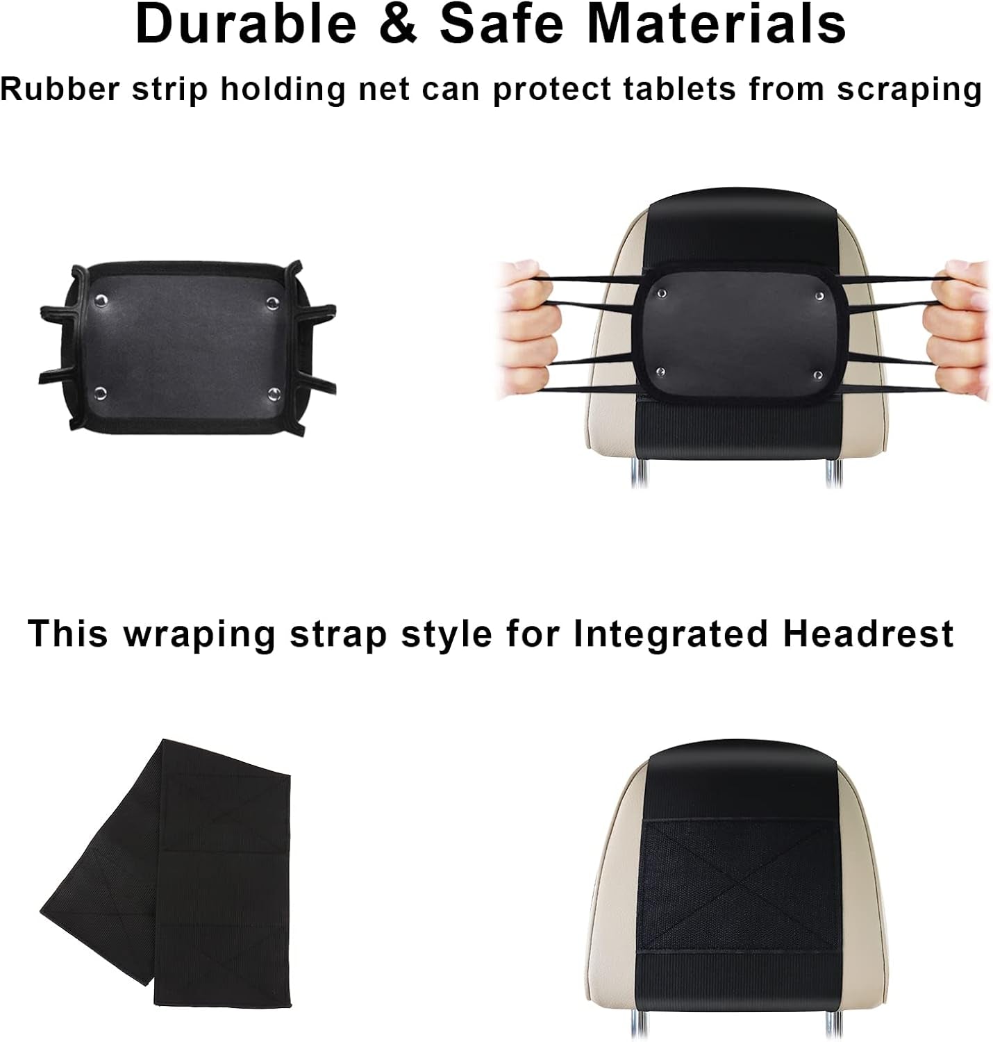 Car Headrest Mount Holder, Tablet Holder for Kids in Back Seats, Anti-Slip Strap and Holding Net,Angle-Adjustable/Fits All 7 Inch to 12.9 Inch Tablets