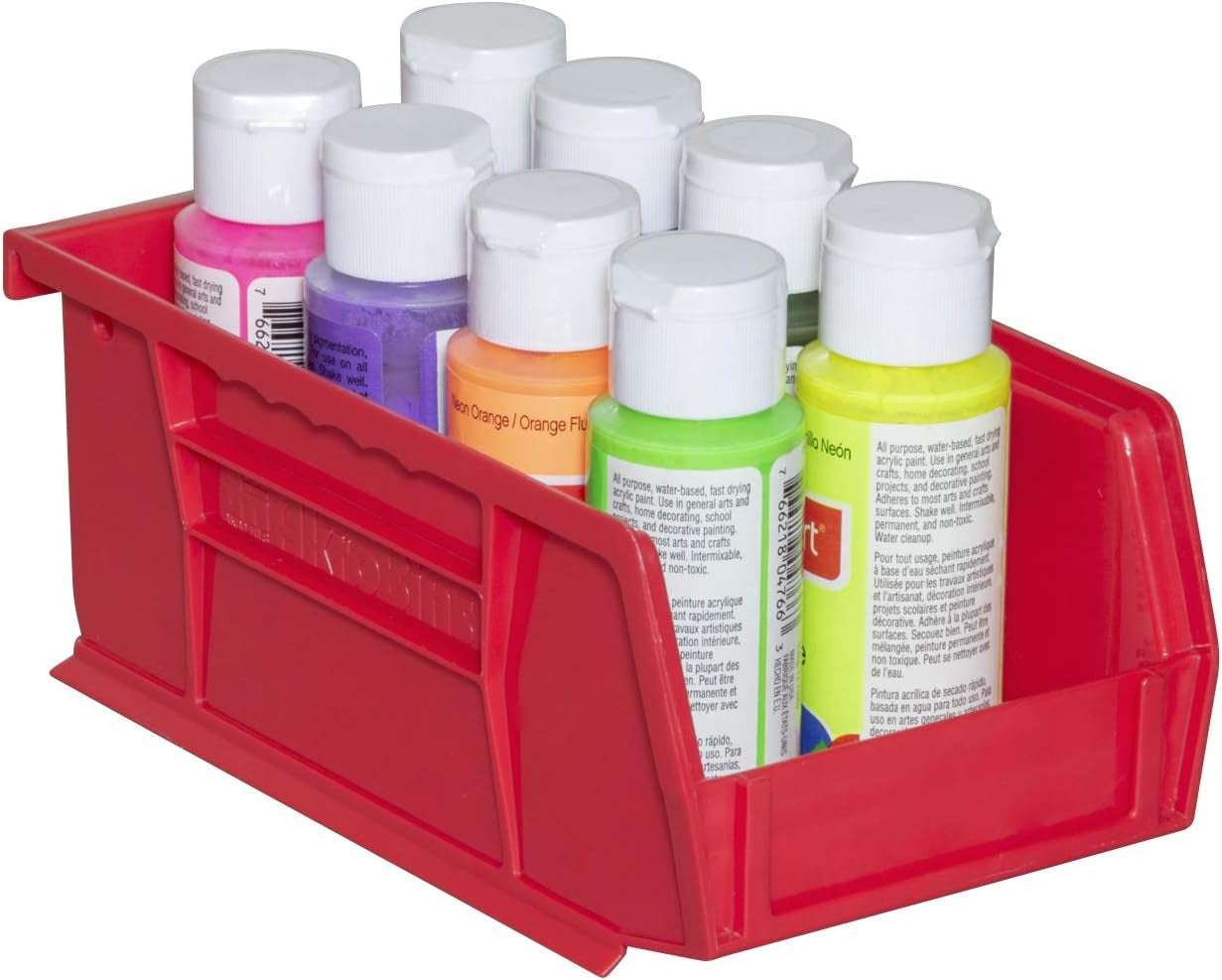 30220 Akrobins Plastic Storage Bins, Space-Saving Stackable Bins, Garage Organization Bins, Pantry Organization, Craft Storage, 7-Inch X 4-Inch X 3-Inch, Red, 24-Pack