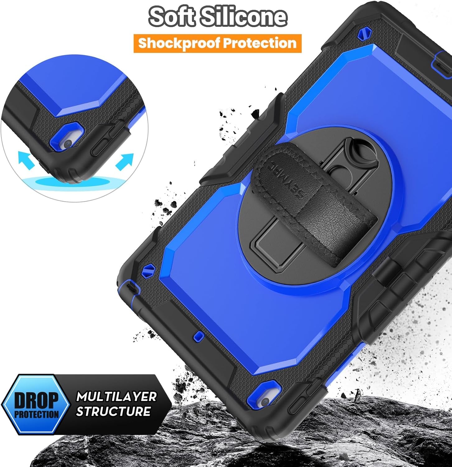 for Ipad 9Th/8Th/7Th Generation Case 10.2" 2021-2019, Full-Body Shockproof Heavy Duty Protective Case with Screen Protector, Rotating Stand/Handle/Shoulder Strap for Ipad 10.2, Black/Blue