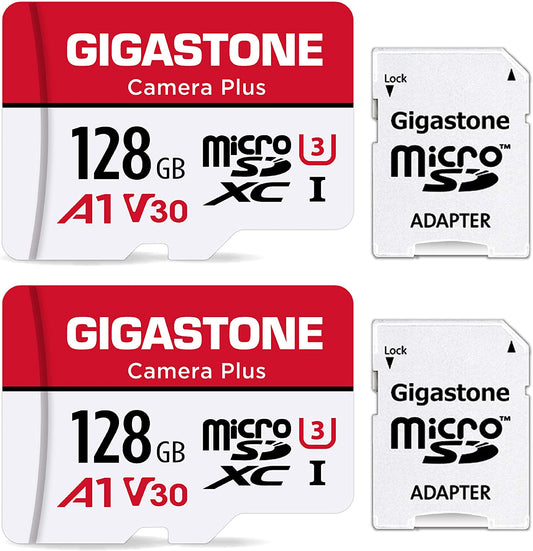 128GB 2-Pack Micro SD Card, Camera Plus, Compatible with Gopro, Security Camera, Dash Cam, Speed up to 100Mb/S, 4K Video Recording, Micro SDXC UHS-I A1 V30 U3 Class 10